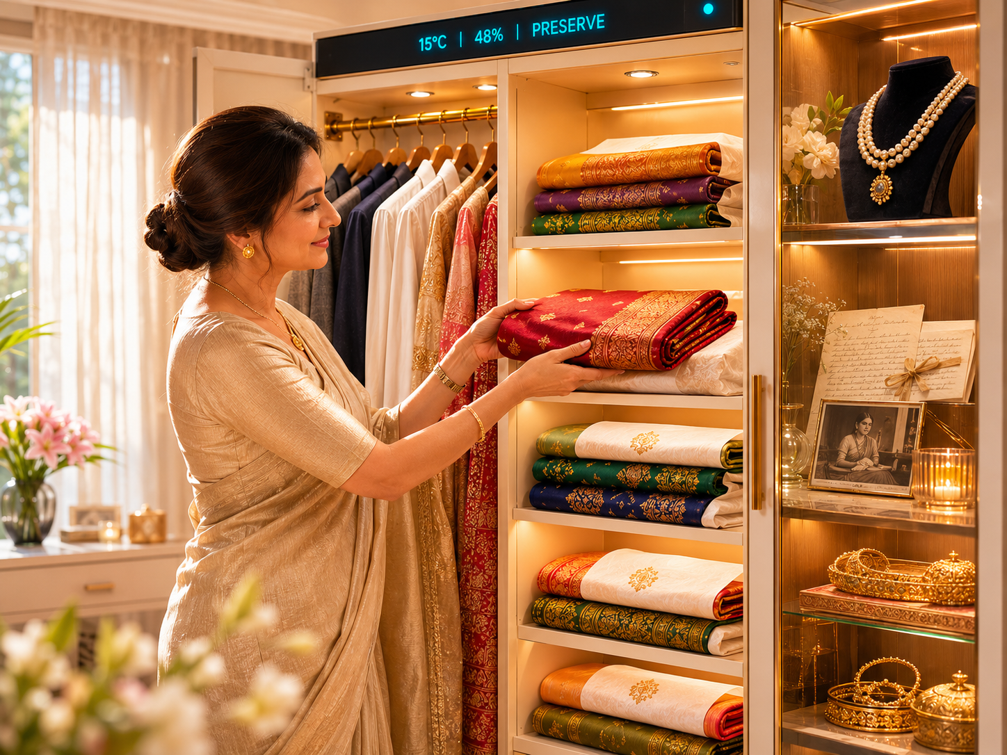 Saree shelf zone — Kanjivaram and silks